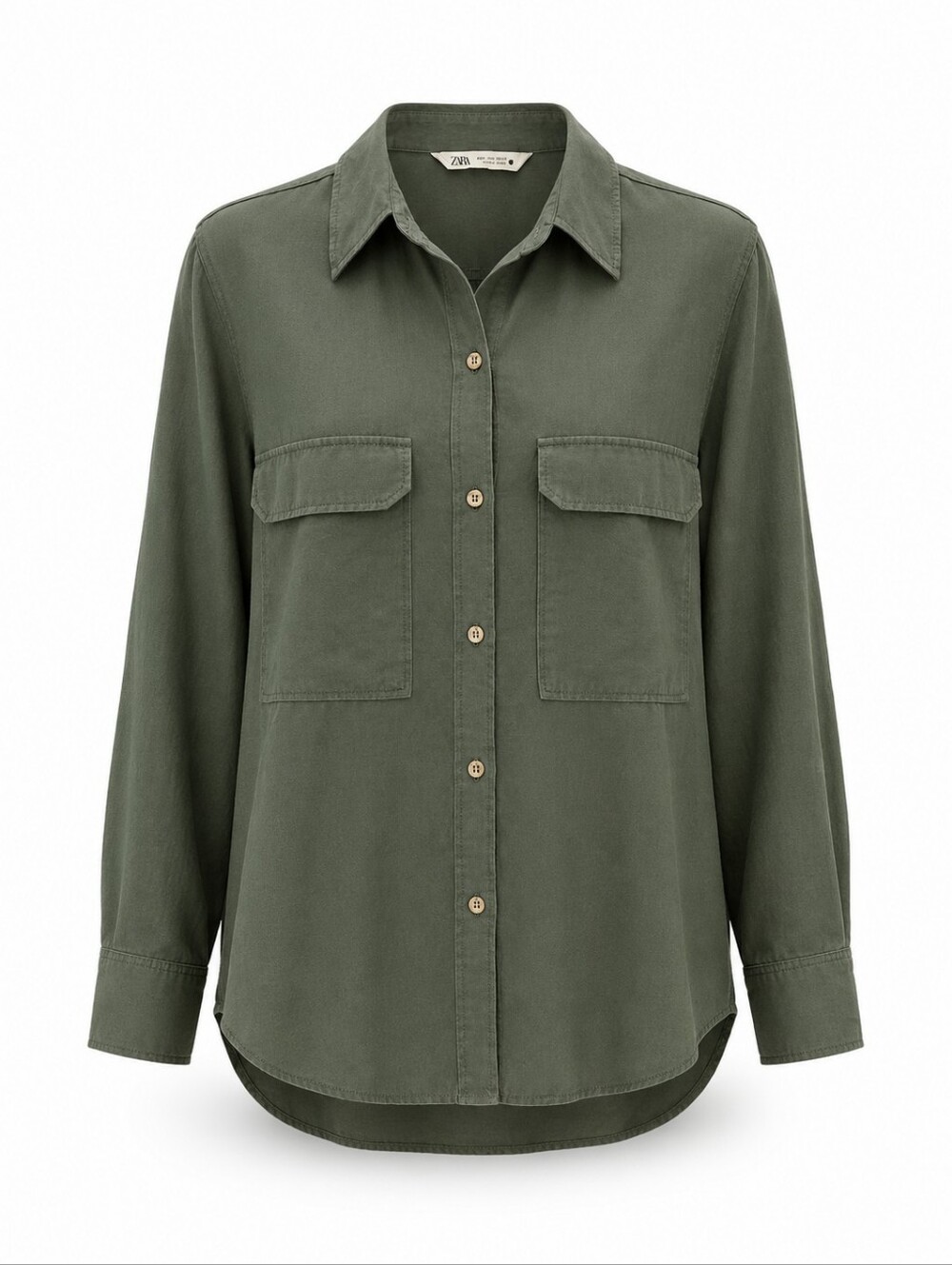 Zara Womens Large Olive Green Utility Button Down Long Sleeve Shirt
